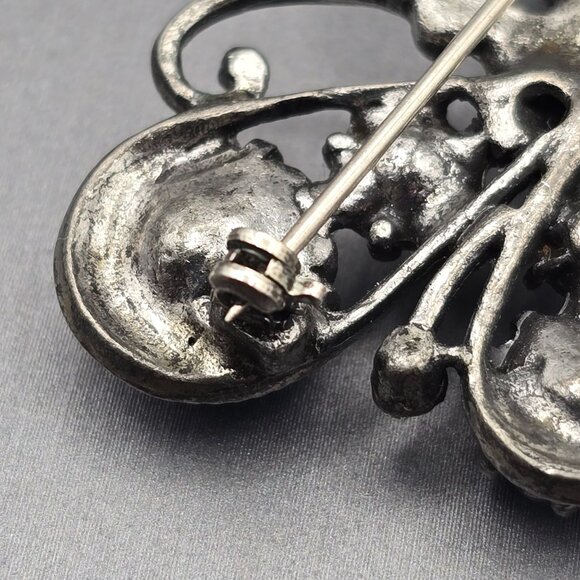 VTG Signed Weiss Butterfly Brooch 1.5" Blue & Green Rhinestones Silver Tone - Picture 6 of 8